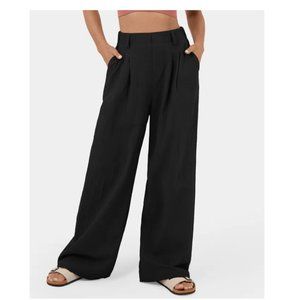 1667 NWT ~ HALARA ~  Black High Waisted Plicated Wide Leg Flowy Palazzo Pants L